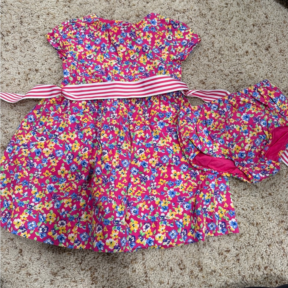 Polo by Ralph Lauren Pink Floral Dress with Striped Sash